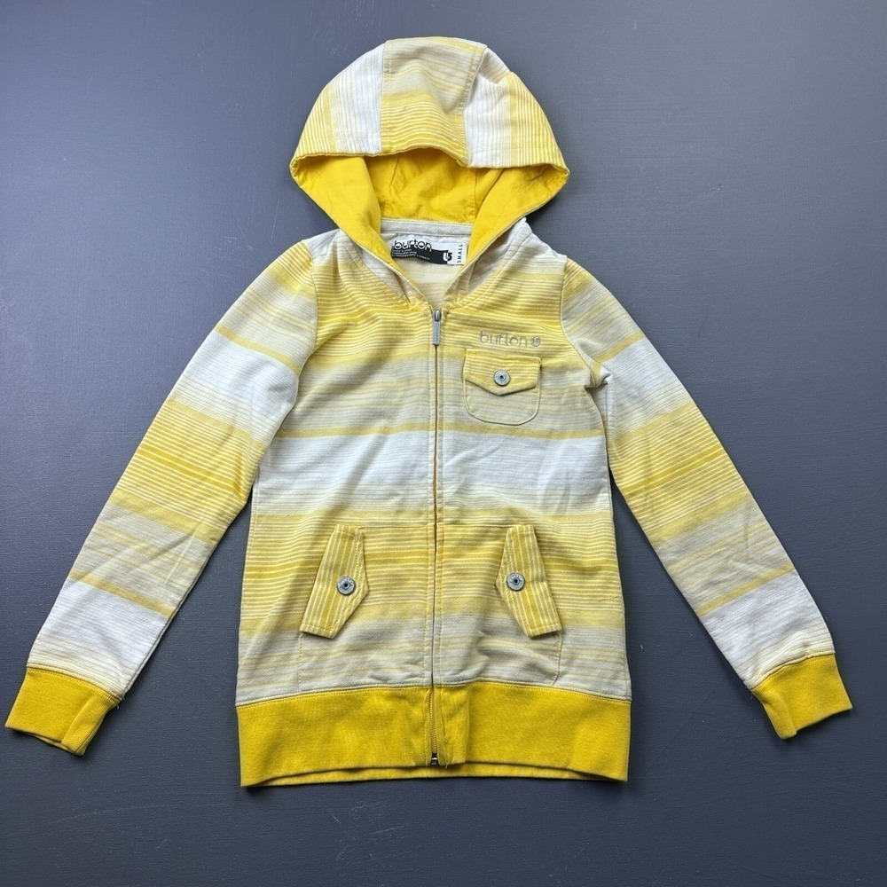 Burton Girls Small Yellow Striped Zip Up Lightweight Casual Hooded Jacket Spring